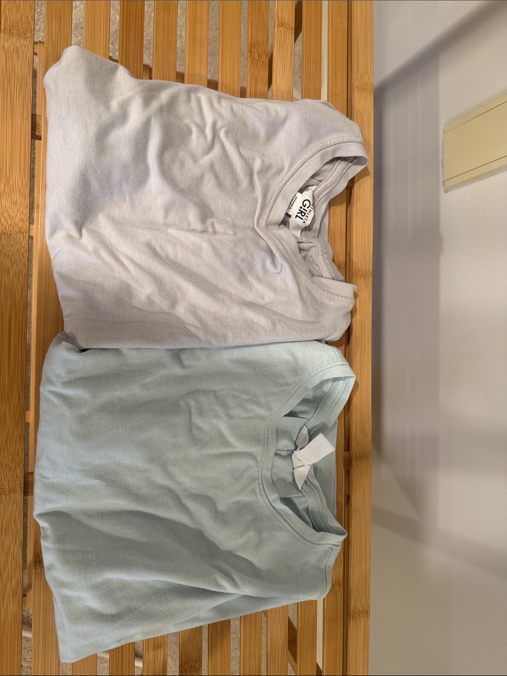 Athleta Girls' Short-Sleeve Tees in Light Gray and Pale Blue